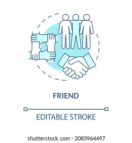 Social participation for friends blue concept icon. Friendship role type in community, society abstract idea thin line illustration. Vector isolated outline color drawing. Editable stroke