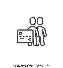 Icono de línea de pago social. signo de estilo lineal para concepto móvil y diseño web. Icono del vector de contorno de la tarjeta de crédito y del hombre. Símbolo, ilustración del logotipo. Gráficos vectoriales