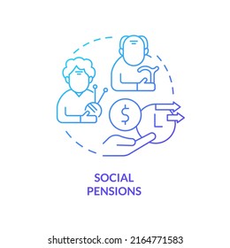 Icono de concepto de gradiente azul de las pensiones sociales. Apoyo financiero. Retiro laboral. Ayuda social abstracta idea de línea delgada. Dibujo de contorno aislado. Se usa una fuente Myriad Pro-Bold
