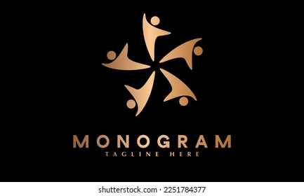 Plantilla de logotipo de vector monograma abstracto para personas sociales