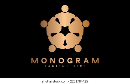 Plantilla de logotipo de vector monograma abstracto para personas sociales
