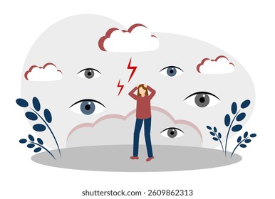Social phobia. The girl is afraid of other people. Psychological disorders. Psychology. Shyness and fear of judgment