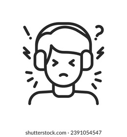 Social Phobia Icon. Vector Outline Editable Isolated Sign of a Person Distressed by Loud Noises and Modern Society, Symbolizing Social Phobia and Anxiety.