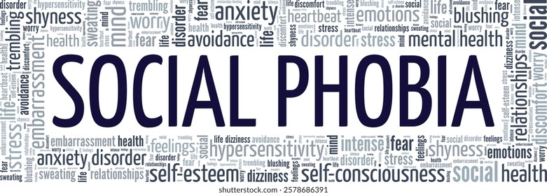 Social Phobia word cloud conceptual design isolated on white background.