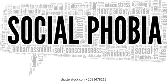 Social Phobia word cloud conceptual design isolated on white background.