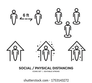 Social and Physical Distancing to get ready for new normal - Vector Icon illustration