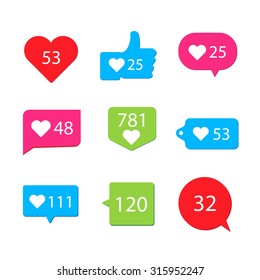 Social pictogram Counter Notification Icons collection on ribbons and labels. For your next project.