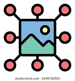 Imagem social ícone de rede ilustração de estilo de linha plana representando compartilhamento de imagem e interação de conteúdo visual, adequado para plataformas de mídia social baseadas em fotos, galerias digitais