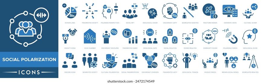 Symbol für soziale Polarisierung. Spaltungslinien, Fragmentierung der Gesellschaft, polarisierte Perspektiven, soziale Kluft, ideologische Kluft und widersprüchliche Einheit