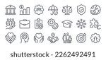 Social policy editable stroke outline icons set isolated on white background flat vector illustration. Pixel perfect. 64 x 64.
