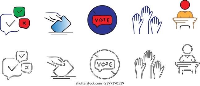 Iconos de contorno de trazo editables de políticas sociales establecidos aislados en el vector plano de fondo blanco.
