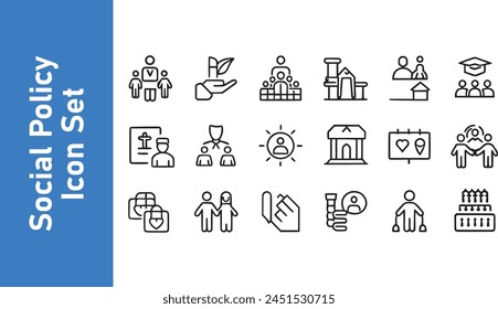 Conjunto de iconos de política social con Vector editable. Bienestar, familia, privacidad, política. 