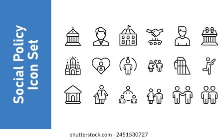 Social policy icon set with editable vector. welfare, family, privacy, policy. 