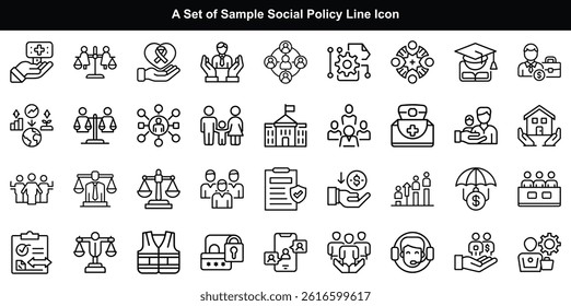 Social Policy Icon Vector Set, Community Welfare Symbol Graphics