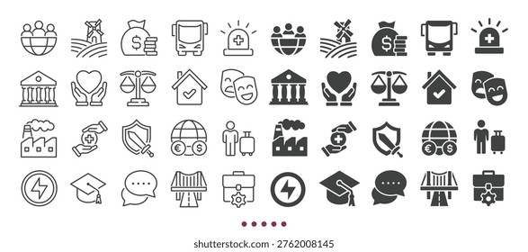 Social policy icons collection. Multi series icons. Line and glyph solid web icons collection