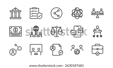 Social policy line icon set. social network, Insurance, public service education, reform, services, welfare, health care, legislation, society, community, Inclusion outline vector thin icon pack