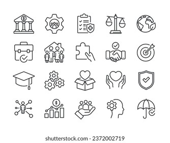 Social policy line icons. For website marketing design, logo, app, template, ui, etc. Vector illustration.