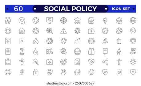 Esboza el concepto de Ilustración vectorial de íconos de Web con íconos del gobierno, la sociedad, la legislación, los servicios, la atención médica, la asistencia social, la reforma y la educación.
