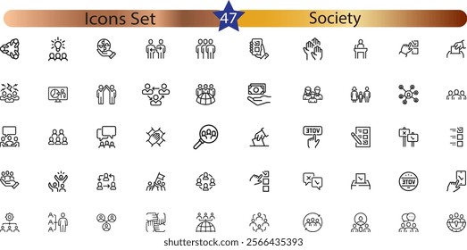 Social policy simple minimal thin line icons.