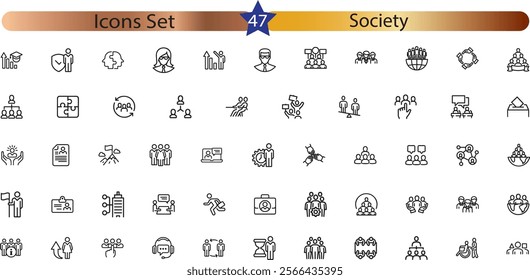 Social policy simple minimal thin line icons.