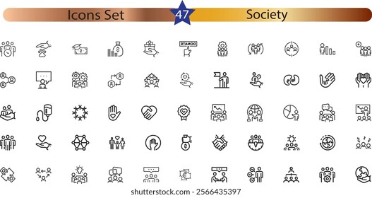 Social policy simple minimal thin line icons.