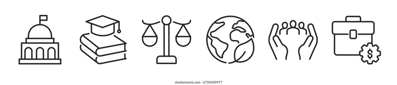 Social policy thin line icon set. Web minimal icons
