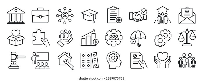 Social policy thin line icons. EFor website marketing design, logo, app, template, ui, etc. Vector illustration.