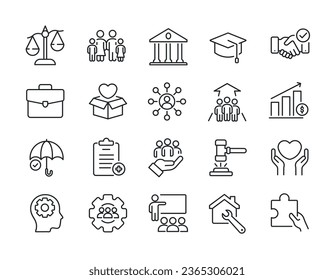 Social policy thin line icons. For website marketing design, logo, app, template, ui, etc. Vector illustration.