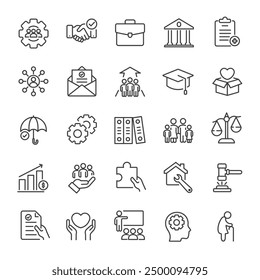 Social policy thin line icons collection. For website marketing design, logo, app, template, ui, etc. Vector illustration.