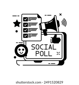 Icono de glifo de encuesta social, Ilustración vectorial