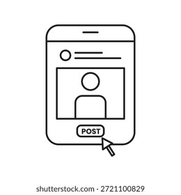 Icono de línea de publicación social para publicar contenido, Actualizar en línea y comunicación digital. Diseño de contorno limpio ideal para App, Sitios web, UI y plataformas sociales modernas.