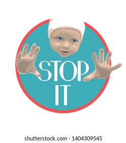 Social poster with a child calling to stop. Vector illustration