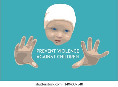 Social poster with a child calling to stop. Vector illustration