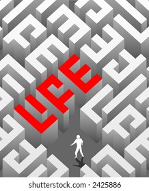 The social poster with the image of a labyrinth as a word "life".