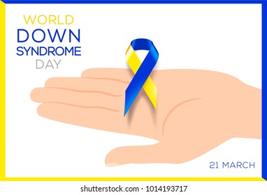 Social poster World Down Syndrome Day. Awareness ribbon.