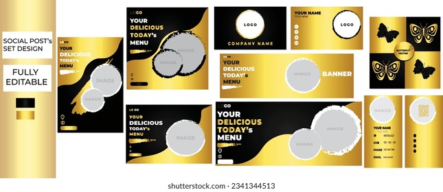 social posts template set black and gold color with white background