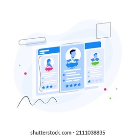 Social presentation for employment. Infographic for recruiting. Web recruit resources, choice, research or fill form for selection. Application for employee hiring. flat isometric vector illustration.