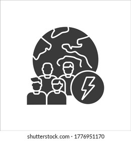 Social problem black glyph icon. Discrimination, conflicts, crime. Sign for web page, mobile app, banner, social media