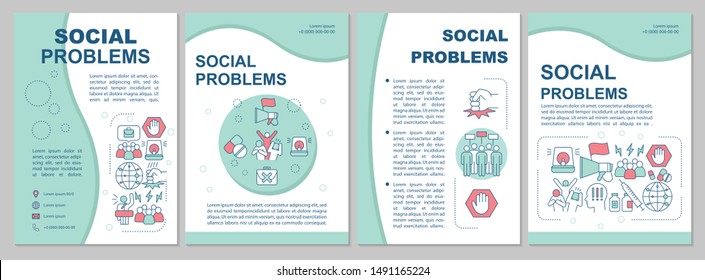 Social problems brochure template layout. Antisocial behavior, conflicts. Flyer, booklet, leaflet print design with linear illustrations. Vector page layouts for magazines, reports, advertising poster