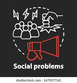 Social problems chalk concept icon. Violence, social abuse and harassment idea. Antisocial behaviour. Conflicts and bullying. Vector isolated chalkboard illustration