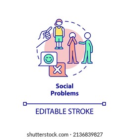 Social problems concept icon. Coevals rejection. Adolescence issues. Risk factors abstract idea thin line illustration. Isolated outline drawing. Editable stroke. Arial, Myriad Pro-Bold fonts used