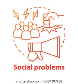 Social problems concept icon. Violence, social abuse and harassment idea thin line illustration. Antisocial behaviour. Conflicts and bullying. Vector isolated outline drawing