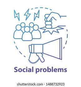 Social problems concept icon. Violence, social abuse and harassment idea thin line illustration. Antisocial behaviour. Conflicts and bullying. Vector isolated outline drawing