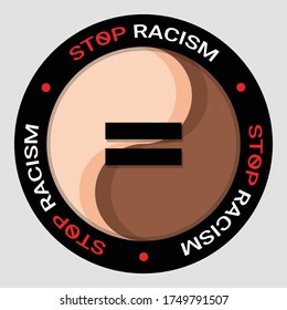 Social problems of humanity equality. Stop racism. Motivational sign or poster Anti-Racism and discrimination. Hands clasp different races together symbol. Vector illustration