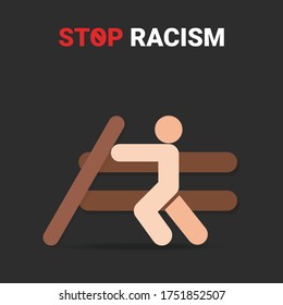 Social problems of humanity equality. Stop racism. Motivational sign or poster Anti-Racism and discrimination. People pushing inequality  transform to  equality sign  concept. Different races together