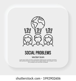 Social Problems Thin Line Icon. People Are Stressed, Man And Woman Don't Know What To Do. Mental Health During Crisis. Vector Illustration.