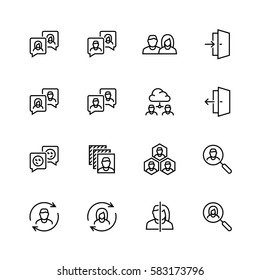 Social profile related vector icon set in thin line style