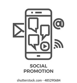 Social Promotion Thin Line Vector Icon Isolated on the White Background.