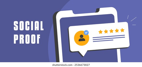 Social proof in influencer marketing banner highlights success stories, customer feedback and endorsements. Positive reviews and user experiences build brand trust, credibility and drive promotion