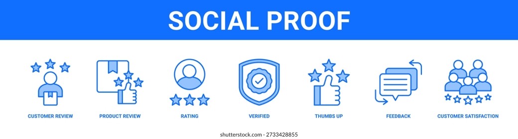 Social Proof web banner icon set collection solid style.